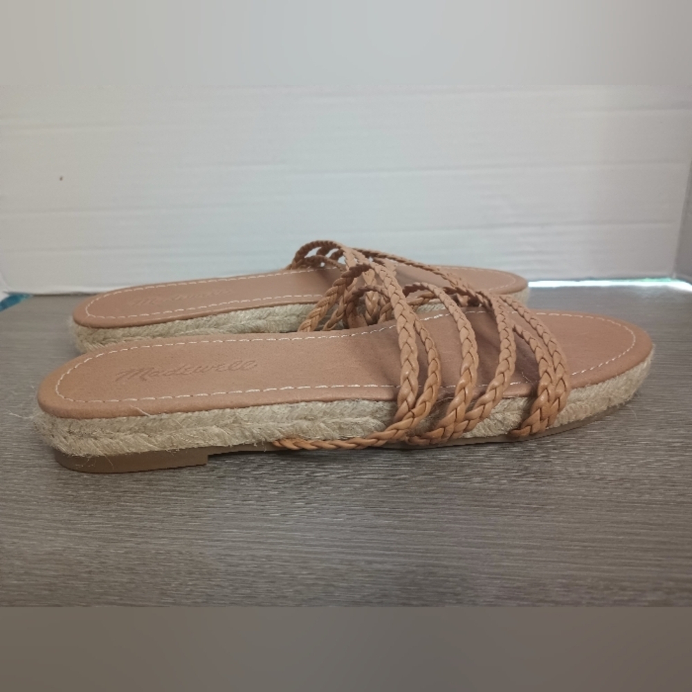 Madewell The Kathryn Espadrille Sandals 7.5 Flat Slide Tan Braided Leather Strap - Picture 4 of 9
